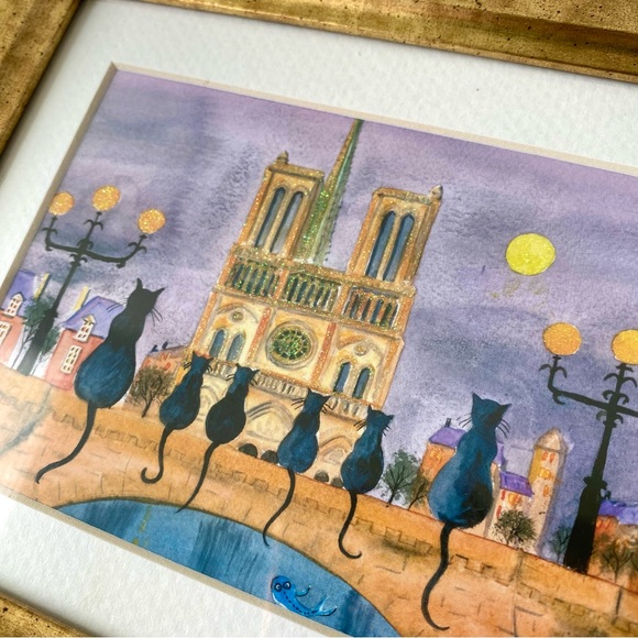 Paris Cats Notre Dame Artwork Vintage Style Gold Picture Frame Wall Art Gift - Picture 2 of 5
